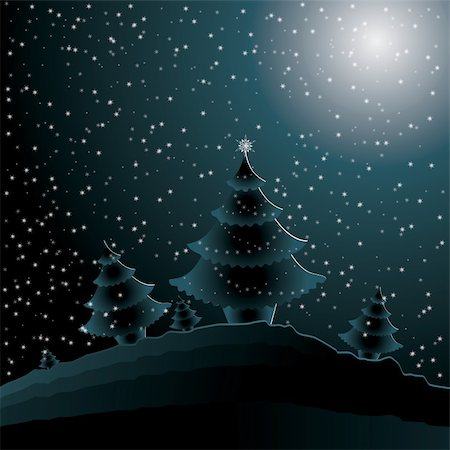 christmas night with new year's tree and snowflakes Stock Photo - Budget Royalty-Free & Subscription, Code: 400-06423407