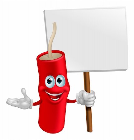 simsearch:400-06791375,k - Cartoon happy smiling dynamite mascot holding a sign Stock Photo - Budget Royalty-Free & Subscription, Code: 400-06423668