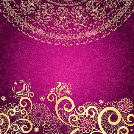 Vintage purple frame with gold flowers (vector EPS10) Stock Photo - Budget Royalty-Free & Subscription, Code: 400-06423735