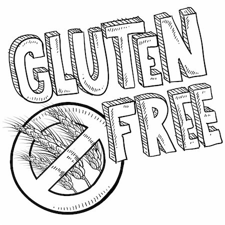 Doodle style illustration of a gluten free food or product label. Includes no wheat or grain symbol and lettering. Vector format. Stock Photo - Budget Royalty-Free & Subscription, Code: 400-06423876