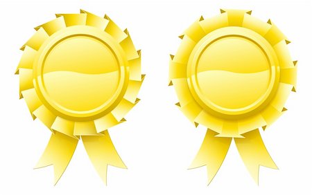 Illustration of two blank gold rosettes with lots of copy space in the centre for your text Stock Photo - Budget Royalty-Free & Subscription, Code: 400-06430042