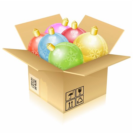 simsearch:400-06430253,k - Christmas Colorful Baubles in Cardboard Box, icon isolated on white, vector illustration Stock Photo - Budget Royalty-Free & Subscription, Code: 400-06430253