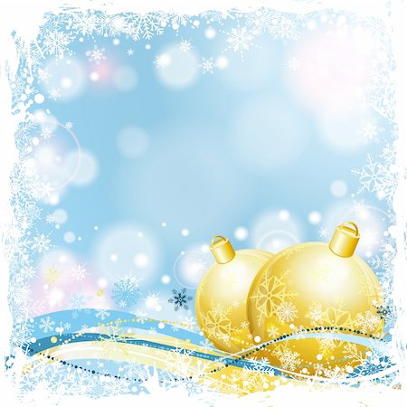simsearch:400-06430253,k - Christmas Card with Baubles and Snowflakes Frame, vector illustration Stock Photo - Budget Royalty-Free & Subscription, Code: 400-06430260