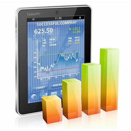 Financial Concept Make Money on the Internet with Tablet PC (Stock Market Application) and Graph, icon isolated on white, vector Stock Photo - Budget Royalty-Free & Subscription, Code: 400-06430284