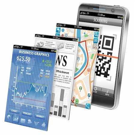 Collect Smartphone Applications - Stock Market, Business News, GPS Navigation and Scanning QR Code, icon isolated on white, vector Stock Photo - Budget Royalty-Free & Subscription, Code: 400-06430282
