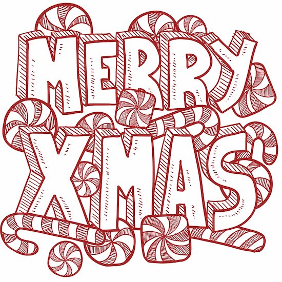 Doodle style Merry Xmas or Christmas message background with text and candy canes and peppermints.  Vector format. Stock Photo - Royalty-Free, Artist: lhfgraphics, Image code: 400-06430324