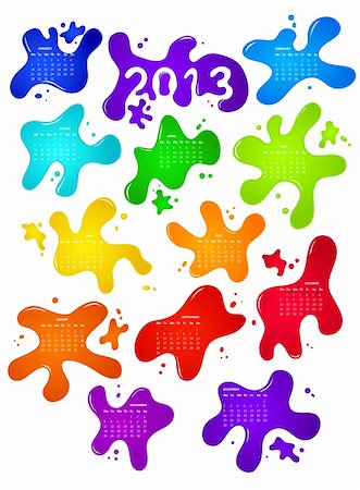 Calendar for 2013 with colorful blobs on backdrop Stock Photo - Budget Royalty-Free & Subscription, Code: 400-06430381