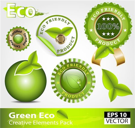 Green ecofriendly design elements creative pack Stock Photo - Budget Royalty-Free & Subscription, Code: 400-06430395