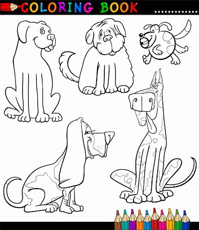 simsearch:400-06408830,k - Coloring Book or Page Cartoon Illustration of Funny Dogs or Puppies for Children Stock Photo - Budget Royalty-Free & Subscription, Code: 400-06430516