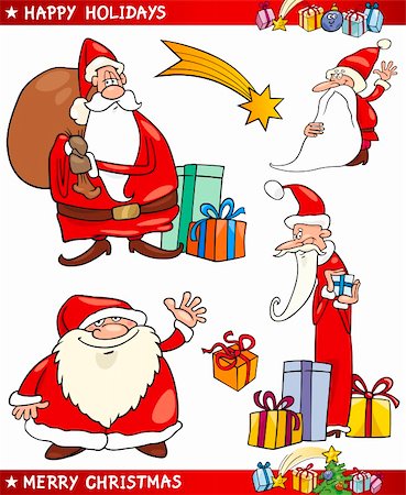 simsearch:400-08260733,k - Cartoon Illustration du père Noël ou Papa Noel, cadeaux, étoiles et d'autres thèmes de Noël ensemble Photographie de stock - Aubaine LD & Abonnement, Code: 400-06430512