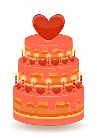 Valentines Cake with Sweet Hearts on White Background. Vector Illustration. Stock Photo - Budget Royalty-Free & Subscription, Code: 400-06430669