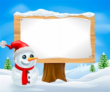simsearch:400-06099858,k - Cute Christmas Snowman and Sign in a winter landcape Stock Photo - Budget Royalty-Free & Subscription, Code: 400-06430833