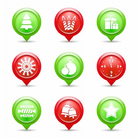 Set of red and green Christmas icons, vector eps10 illustration Stock Photo - Budget Royalty-Free & Subscription, Code: 400-06430989