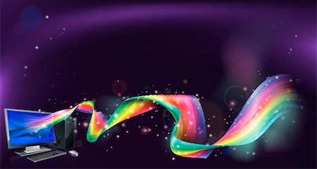 An abstract background with desktop pc computer with a rainbow flowing out of it Stock Photo - Budget Royalty-Free & Subscription, Code: 400-06431040