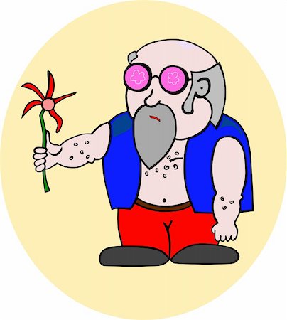 Aging hippie with a flower, easy to add to a larger composition, with no gradients. Stock Photo - Budget Royalty-Free & Subscription, Code: 400-06454039