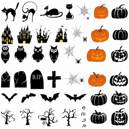 scary black cat - Happy Halloween theme icon set. Vector illustration. Stock Photo - Budget Royalty-Free & Subscription, Code: 400-06454076