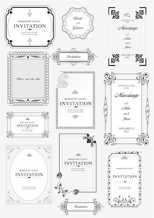 Set of ornate vector frames and ornaments with sample text. Perfect as invitation or announcement. All pieces are separate Stock Photo - Budget Royalty-Free & Subscription, Code: 400-06454094