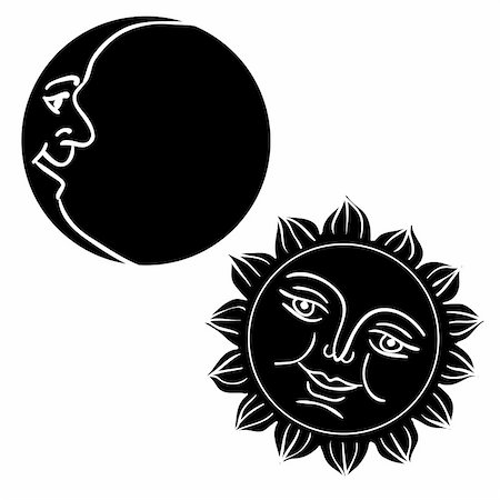 simsearch:400-06087743,k - Vector illustration of Moon and Sun with faces Foto de stock - Super Valor sin royalties y Suscripción, Código: 400-06454372