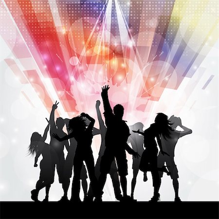 dancing crowd silhouette - Silhouettes of people dancing on an abstract background Stock Photo - Budget Royalty-Free & Subscription, Code: 400-06454644