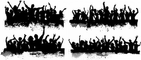 dancing crowd silhouette - Collection of four different grunge crowd scenes Stock Photo - Budget Royalty-Free & Subscription, Code: 400-06454642