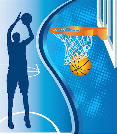 Basketball hoop and basketball silhouette  on blue background Stock Photo - Budget Royalty-Free & Subscription, Code: 400-06454720