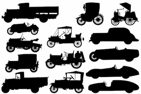 Big set of silhouettes of classical cars Stock Photo - Budget Royalty-Free & Subscription, Code: 400-06454775