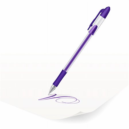 Vector image of violet ballpoint pen writing on paper Foto de stock - Super Valor sin royalties y Suscripción, Código: 400-06454915
