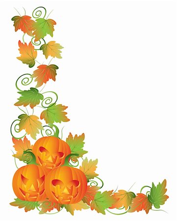 simsearch:400-07103646,k - Happy Halloween Trio of Carved Pumpkins with Leaves and Twine Border Illustration Stock Photo - Budget Royalty-Free & Subscription, Code: 400-06455084