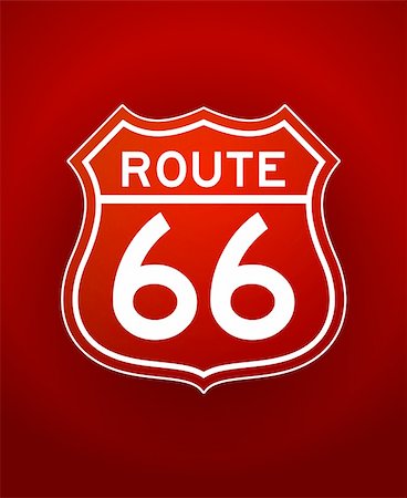simsearch:400-05714567,k - White lineart illustration of Route 66 Sign on red background Stockbilder - Microstock & Abonnement, Bildnummer: 400-06455160