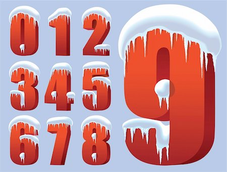 simsearch:400-04242112,k - Collection of ten red numbers under snow Stockbilder - Microstock & Abonnement, Bildnummer: 400-06455261