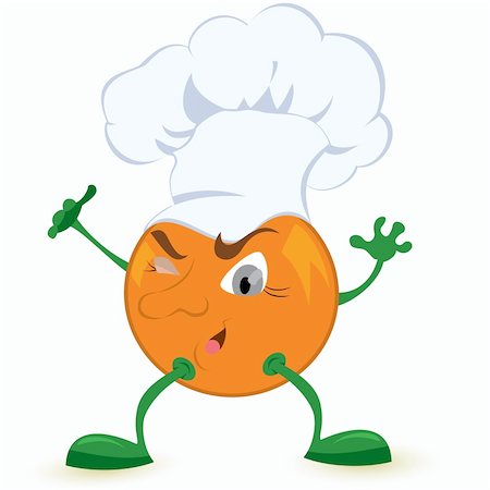 Orange cartoon character in chef hat vector illustration Stock Photo - Budget Royalty-Free & Subscription, Code: 400-06455326