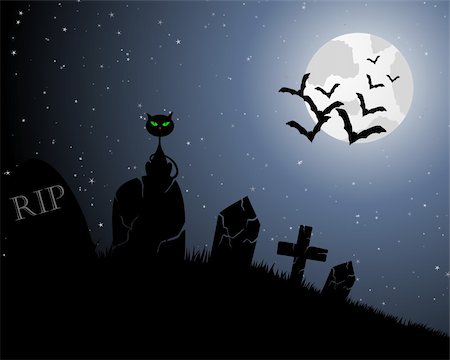scary black cat - Happy halloween theme greeting card. Vector illustration. Stock Photo - Budget Royalty-Free & Subscription, Code: 400-06455511