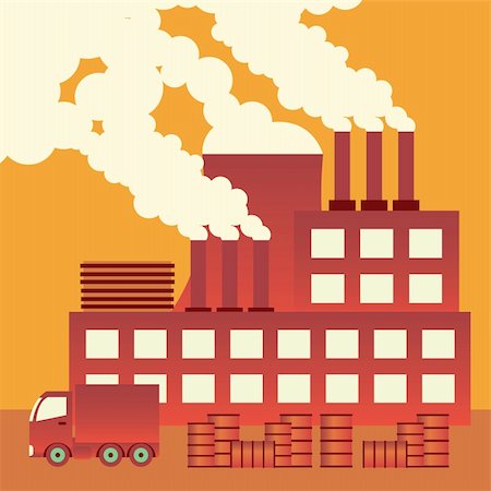 fumeuse - Industrial complex with smokestacks blowing pollution into the air. Also available as a Vector in Adobe illustrator EPS 8 format, compressed in a zip file. Stock Photo - Budget Royalty-Free & Subscription, Code: 400-06455714