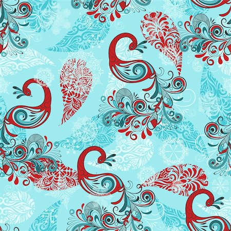 vector seamless winter pattern with stylized peacocks and snowflakes Stock Photo - Budget Royalty-Free & Subscription, Code: 400-06455867