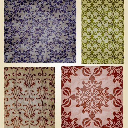 simsearch:400-05886853,k - Vector set: retro seamless patterns on crumpled paper texture,  4 patterns in swatch menu, eps10 transparency effects and mesh Stock Photo - Budget Royalty-Free & Subscription, Code: 400-06455886