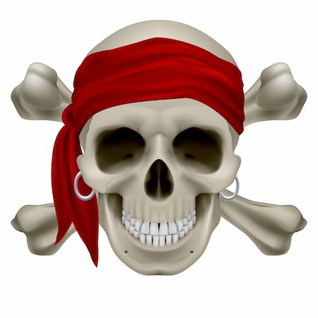 pirate dead - Pirate Skull, Red bandanna and bones. Illustration on white Stock Photo - Budget Royalty-Free & Subscription, Code: 400-06455905