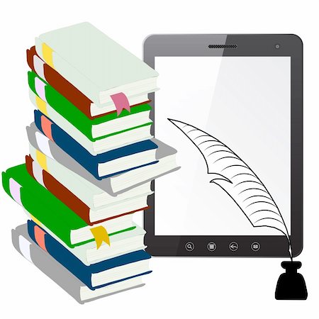 simsearch:400-04907702,k - Tablet PC computer with a pen and ink with books  isolated on white background. Vector  illustration. Stock Photo - Budget Royalty-Free & Subscription, Code: 400-06455934