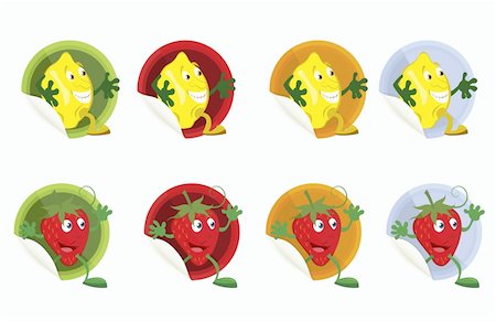 Set of vector stickers with lemon and strawberry on white   background Stock Photo - Budget Royalty-Free & Subscription, Code: 400-06455958