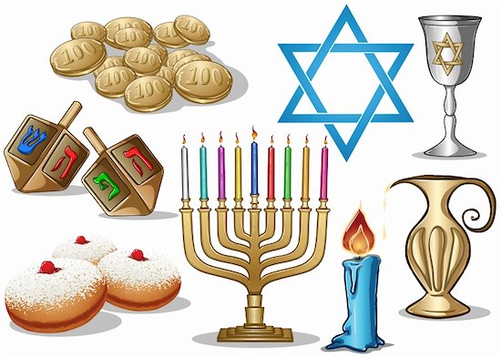 A pack of Vector illustrations of famous symbols for the Jewish Holiday Hanukkah. Stock Photo - Royalty-Free, Artist: LironPeer, Image code: 400-06455997