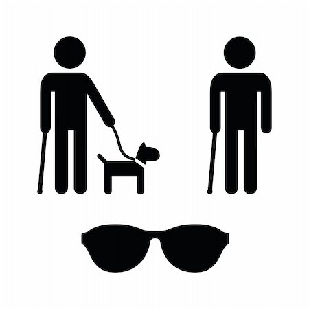 Blind person icon with cane, dog and sunglasses icons set Stock Photo - Budget Royalty-Free & Subscription, Code: 400-06456085