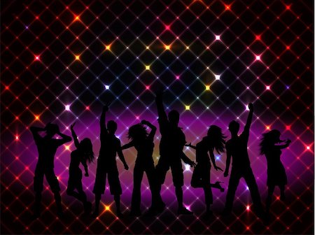 Silhouettes of people dancing on a disco lights background Stock Photo - Budget Royalty-Free & Subscription, Code: 400-06456312