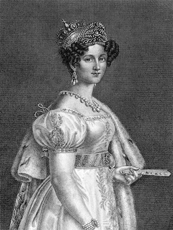 simsearch:400-06456570,k - Therese of Saxe-Hildburghausen (1792-1854) on engraving from 1859. Queen of Bavaria. Engraved by G.Barth and published in Meyers Konversations-Lexikon, Germany,1859. Stock Photo - Budget Royalty-Free & Subscription, Code: 400-06456552