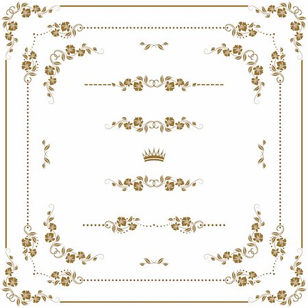 simsearch:400-06554325,k - Vector set of gold decorative horizontal elements, corners, borders, frame, crown.  Page decoration. Fotografie stock - Microstock e Abbonamento, Codice: 400-06456816