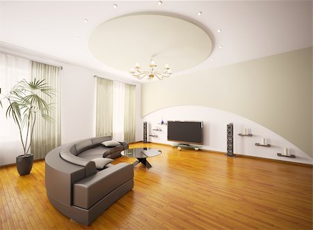 simsearch:400-04287870,k - Modern living room with LCD interior 3d render Stock Photo - Budget Royalty-Free & Subscription, Code: 400-06456943