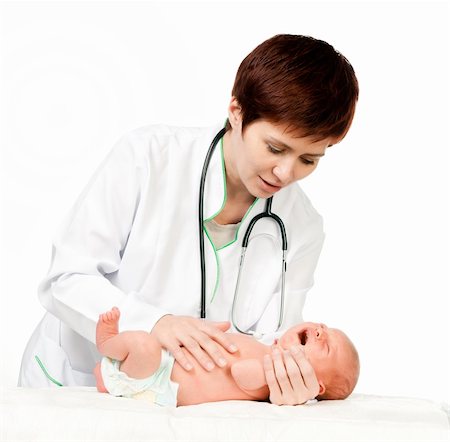 simsearch:400-04114664,k - Female doctor with a newborn a over white background Foto de stock - Royalty-Free Super Valor e Assinatura, Número: 400-06457159