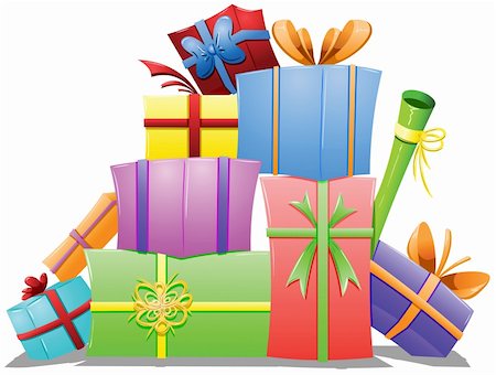 A vector illustration of a pile of gift boxes wrapped for the holidays. Stock Photo - Budget Royalty-Free & Subscription, Code: 400-06457151