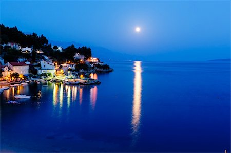 rooftop cityscape night - Peaceful Croatian Village and Adriatic Bay Illuminated by Moon, Croatia Stock Photo - Budget Royalty-Free & Subscription, Code: 400-06457346