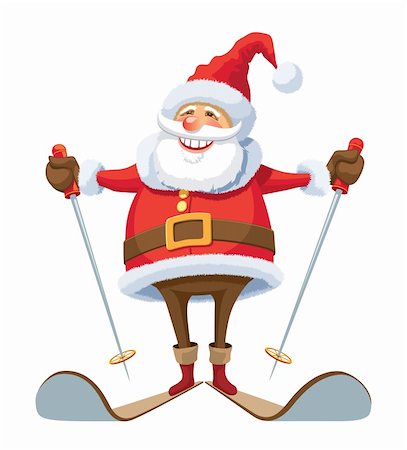 santa claus ski - Smiling Santa Claus skiing, over white background. Foto de stock - Super Valor sin royalties y Suscripción, Código: 400-06457475
