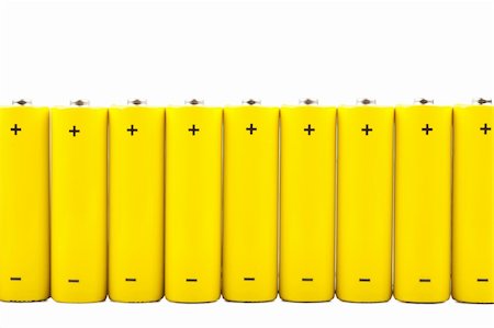 simsearch:400-06109171,k - A row of yellow batteries isolated over white background Stock Photo - Budget Royalty-Free & Subscription, Code: 400-06457598