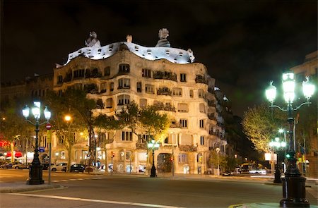 simsearch:400-05253939,k - Casa Mila by night, designed by Antoni Gaudi in Barcelona, Spain Stock Photo - Budget Royalty-Free & Subscription, Code: 400-06457839